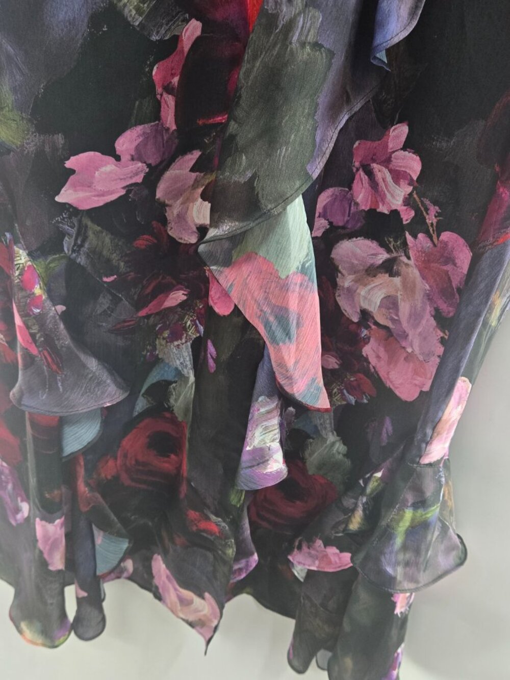 Ted Baker Rowana Black Mixed Media Ruffle Floral Ribbed Knit Maxi Dress 4/US10 - Picture 5 of 11
